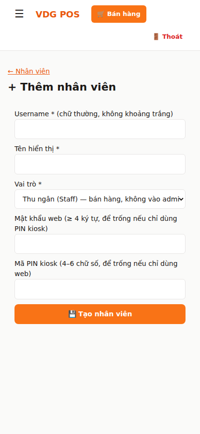 Thêm nhân viên - mobile