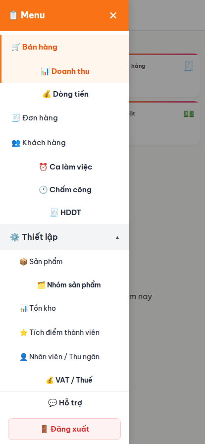 Hamburger drawer + Thiết lập mở - mobile